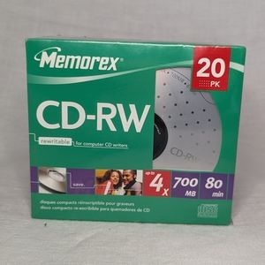 Memorex 20 pack CD-RW 700 MB/80-Minutes 4x Speed Thin Jewel Cases